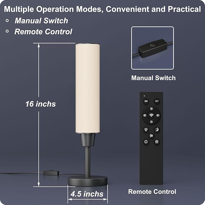 Table Lamp with Remote，Bedside Lamps for Night Stands, Nightstand Lamp with Adjustable Brightness (10%-100%) and Color Temperature (3000k-6000k),Small Lamp for Bedroom Living Room Office (black)