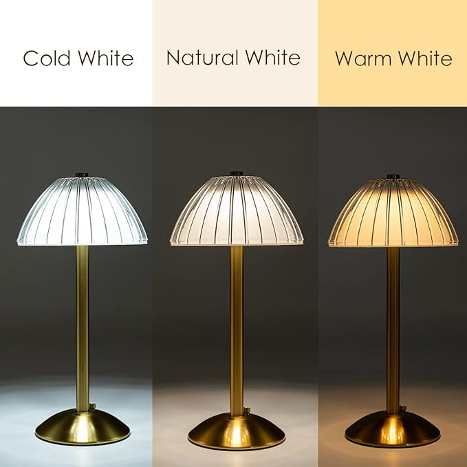 Cordless Table Lamps for Home,Table,Dining Room, Gold Rechargeable Lamps, USB Charge 12'' Tall LED Brass Portable Outdoor Indoor Table Lamp with Built-in Dimmer (Gold)