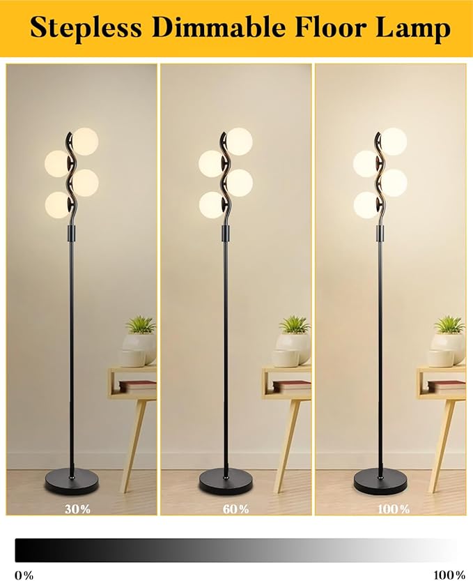 Lightdot Dimmable Globe Floor Lamp, Black Standing Lamps with 4pcs 3000K G9 Bulbs Soft Warm White Eye Care, Mid Century Floor Lamp for Living Room/Bedroom
