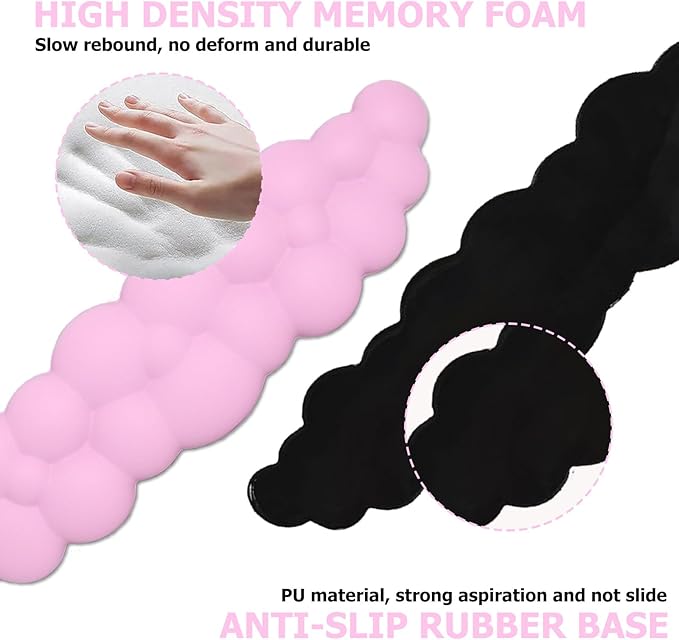 Cloud Wrist Rest Set, Ergonomic, Whimsical, Pink, PU Leather, Memory Foam