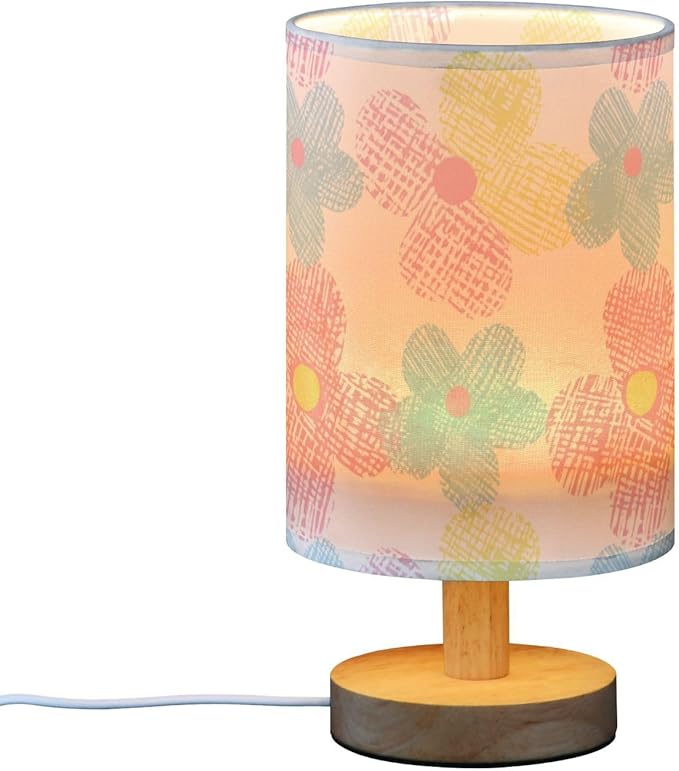 Flower LED Table Lamp, Bedside Lamp with Linen Lampshade, Flicker-Free Eye Care USB Plug in Nightstand Lamp, for Bedroom and Office