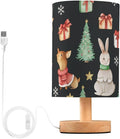 Christmas Cartoon LED Table Lamp, Bedside Lamp with Linen Lampshade, Flicker-Free Eye Care USB Plug in Nightstand Lamp, for Bedroom and Office