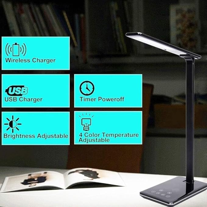 Small Black Table Lamp Wireless Charging Desk