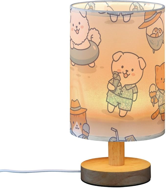 Cute Dog and Cat LED Table Lamp, Bedside Lamp with Linen Lampshade, Flicker-Free Eye Care USB Plug in Nightstand Lamp, for Bedroom and Office