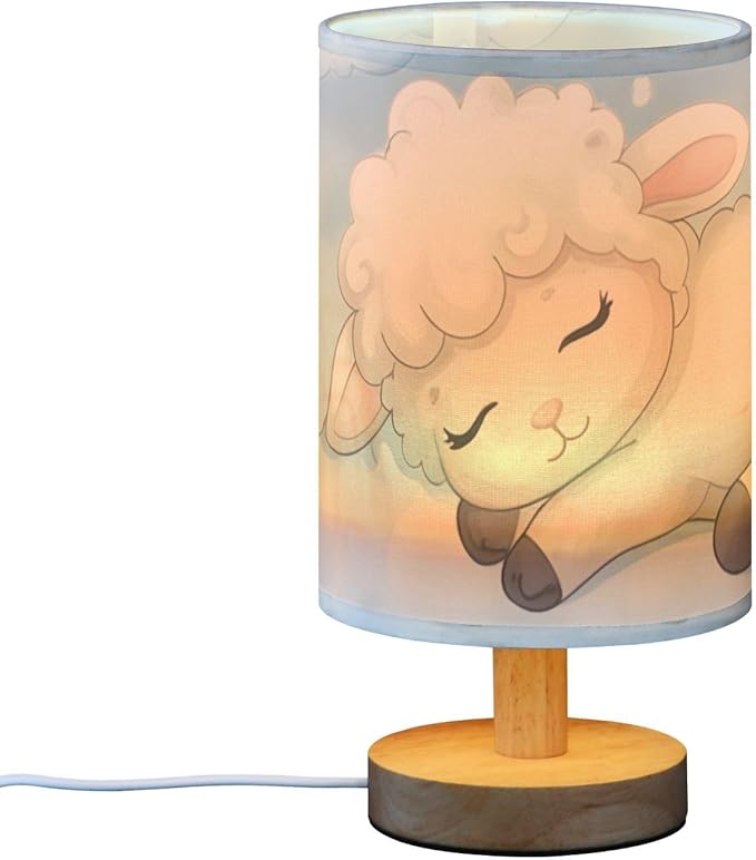 Sheep LED Table Lamp, Bedside Lamp with Linen Lampshade, Flicker-Free Eye Care USB Plug in Nightstand Lamp, for Bedroom and Office