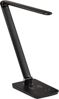 Pemberly Row Pivoting LED Lamp, Black Finish, Wireless Charging Pad & USB Port, Adjustable Neck with 4 Color Temperatures, Flicker-Free Light for Desktop or Bedside Use, 5" W x 16" D x 16.75" H