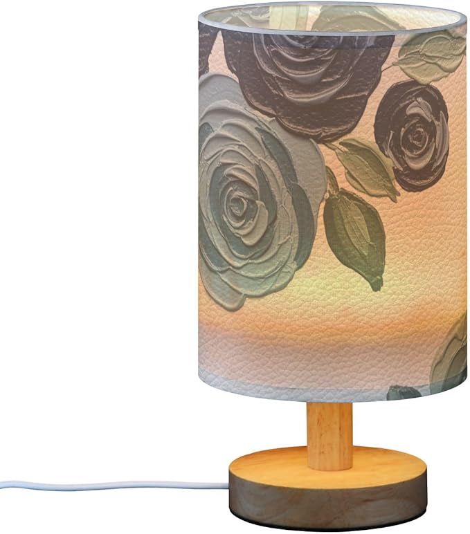 Flower LED Table Lamp, Bedside Lamp with Linen Lampshade, Flicker-Free Eye Care USB Plug in Nightstand Lamp, for Bedroom and Office