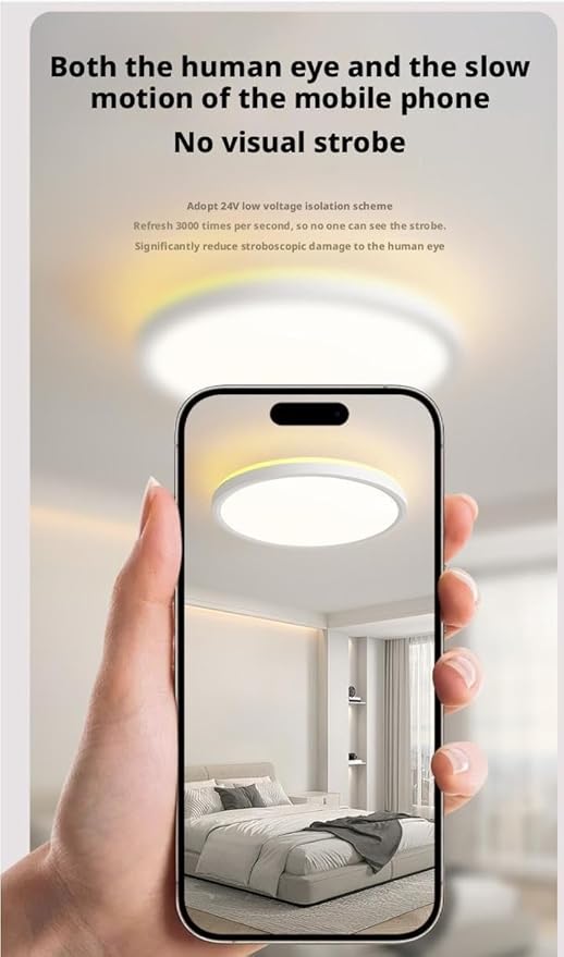 Ultra-Thin LED Ceiling Light for Bedroom, Wood Grain Finish, Flush Mount, Asian-Inspired Design, Flicker-Free & Dimmable, Eye Care Lighting(White,15.74 * 15.74 * 1.77inch)