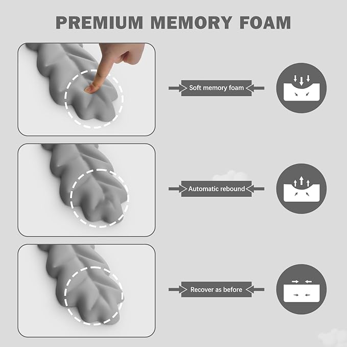 Keyboard Wrist Rest Pad Set, Leaf Shape PU Leather Memory Foam Wrist Cushion Support,Mouse Wrist Rest Pad,Non-Slip Wrist Support for Easy Typing, Grey Leaf