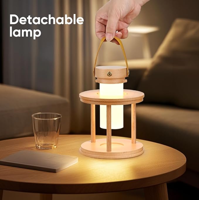 YIEONSHION LED Wood Cordless Table Lamp Rechargeable with Dimming Eye-Care Lighting, Portable Touch Lamp for Outdoor Camping Living Room Bedroom Bedside Office Pumpkin Shape Lantern