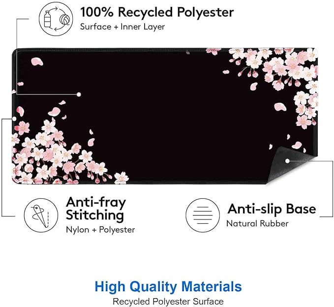 IMAYONDIA Ethereal Sakura Nightfall Desk Pad (35.4x15.7 in), Cherry Blossom Large Gaming Mouse Pad Mousepad, Serene Blossoms on Black Elegant Floral Art Desk Mats, Japanese Floral Computer Accessory