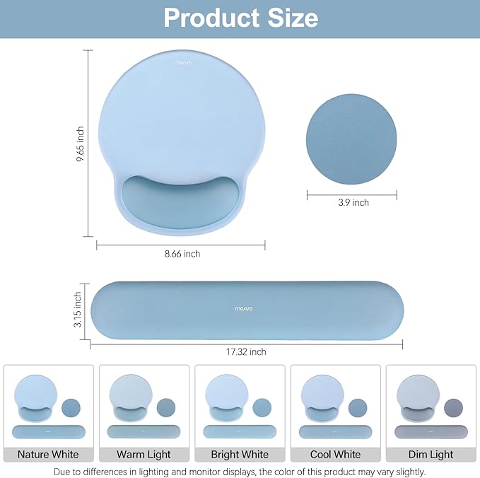 MOSISO Wrist Rest Support for Mouse Pad&Keyboard Set, Circle Curved Ergonomic Mousepad&Coaster Non-Slip Base Home/Office Wrist Support&Easy Typing Pad with Soft Cloth&Silicone Lining, Air Blue