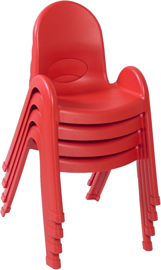 Angeles Value Stack 13" Child Chair, Candy Apple Red, 4 Pack, Stackable Ergonomic Seating Solution for Classrooms and Homeschools