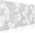 aportt Kawaii Cats White Gaming Mouse Pad XXL Cute Kittens Japanese Extended Big Large Desk Mat Non-Slip Rubber Base Stitched Edge Long Keyboard Mousepad for PC Computer Laptop, 35.4×15.7 Inches
