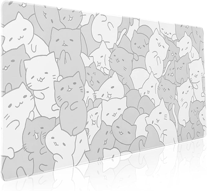 aportt Kawaii Cats White Gaming Mouse Pad XXL Cute Kittens Japanese Extended Big Large Desk Mat Non-Slip Rubber Base Stitched Edge Long Keyboard Mousepad for PC Computer Laptop, 35.4×15.7 Inches