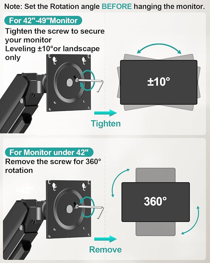 MOUNT PRO Monitor Wall Mount for 22"-49" Ultrawide Flat & Curved Screens, Heavy Duty Single Wall Mount Monitor Arm Holds up to 44 lbs, Full Motion Adjustable Wall Bracket, VESA Mount 75x75mm/100x100mm