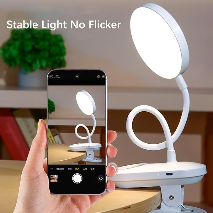 Clip On LED Reading Light, Book Light for Bedroom - 5W Dimmable Touch Control Desk Lamp with Flexible Gooseneck, 19 LED Eye-Caring Night Light, USB Rechargeable, Perfect for Headboard, Study, Office
