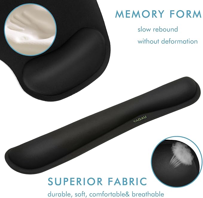 VAGAU Premium Keyboard Wrist Rest and Mouse Pad Wrist Support, Ergonomic Memory Foam Set for Office, Laptop, Mac, Computer and Gaming, Comfortable Typing (2 Pack)