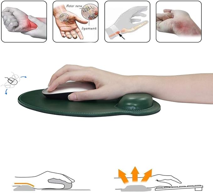 RICHEN Ergonomic PU Leather Keyboard Wrist Rest and Mouse Pad with Wrist Support, Memory Foam Set for Computer/Laptop,Gaming and Office, Comfortable for Easy Typing (Dark Green)