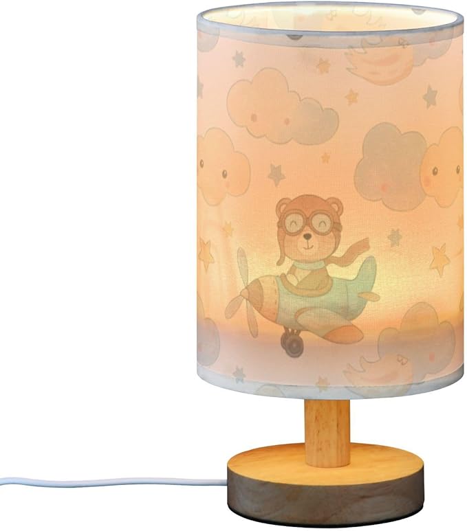 Bear LED Table Lamp, Bedside Lamp with Linen Lampshade, Flicker-Free Eye Care USB Plug in Nightstand Lamp, for Bedroom and Office