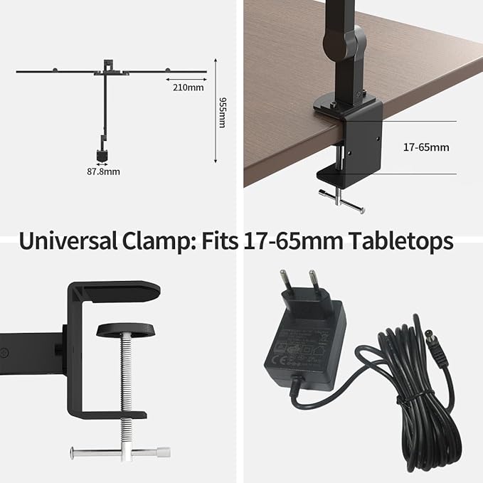 Led Desk Lamp with Clamp, 41" Architect Desk Lamp, 24W Ultra Bright Auto Dimming Computer Light, Eye-Caring Task Lamp for Home Office, Reading, Study, Dual Monitors, Workbench