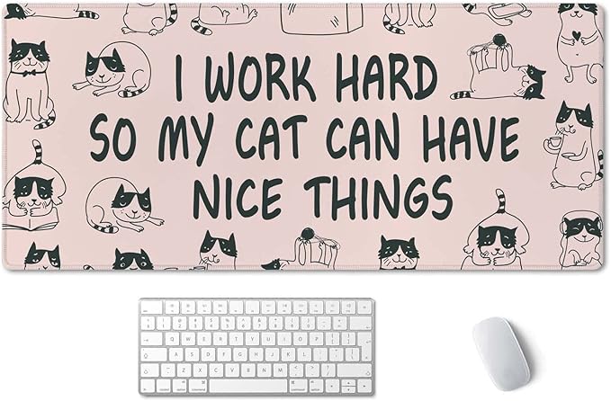 SSOIU Funny Cats Quote Extended Gaming Mouse Pad (35.5x15.7 in), Large Non-Slip Rubber Base Mousepad with Stitched Edges, Waterproof Keyboard Mouse Mat Desk Pad for Work, Game, Office, Home