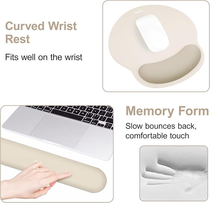MOSISO Wrist Rest Support for Mouse Pad&Keyboard Set, Circle Curved Ergonomic Mousepad&Coaster Non-Slip Base Home/Office Wrist Support&Easy Typing Pad with Soft Cloth&Silicone Lining, Khaki