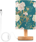 Teal Flora LED Table Lamp, Bedside Lamp with Linen Lampshade, Flicker-Free Eye Care USB Plug in Nightstand Lamp, for Bedroom and Office
