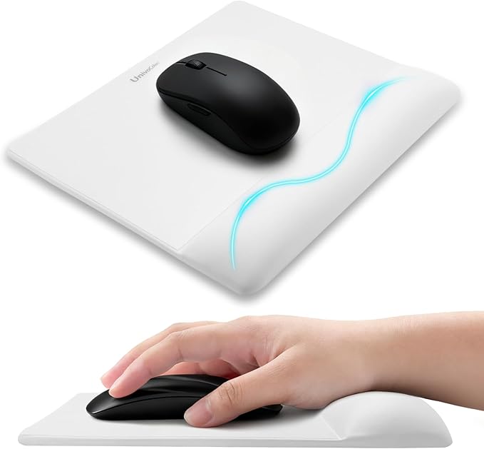 univo colors Wide Size Mouse Pad with Wrist Rest,Premium PU Material,Low-Rebound Cushion,Ergonomic Design,Comfortable Wide-Size Operation,Smooth Mouse Control with Hard Plate,Reduces Fatigue(White)
