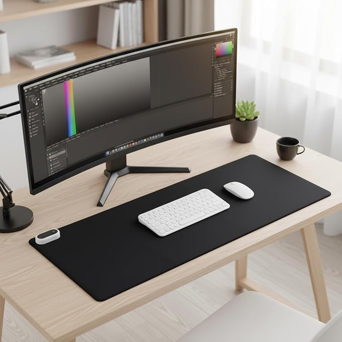 Konohan Heated Desk Pad Warm Mouse Pad, 5 Heating Level & 4 Hour Auto Shut-Off, PU Leather Warm Mouse Mat Heating Keyboard Gaming Mice Warmer Mat Only Supports 110v(Black Color,35.4"x 14.2")