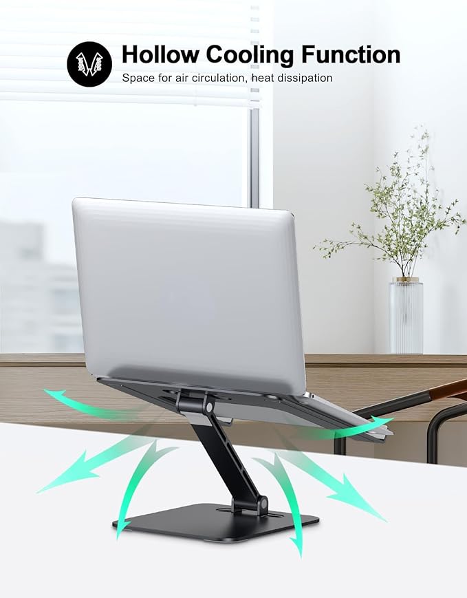 Foldable Laptop Stand, Height Adjustable Ergonomic Computer Stand for Desk, Aluminum Portable Laptop Riser Holder Notebook Mount Compatible with MacBook Pro Air, HP, Dell 10-16"(Black)