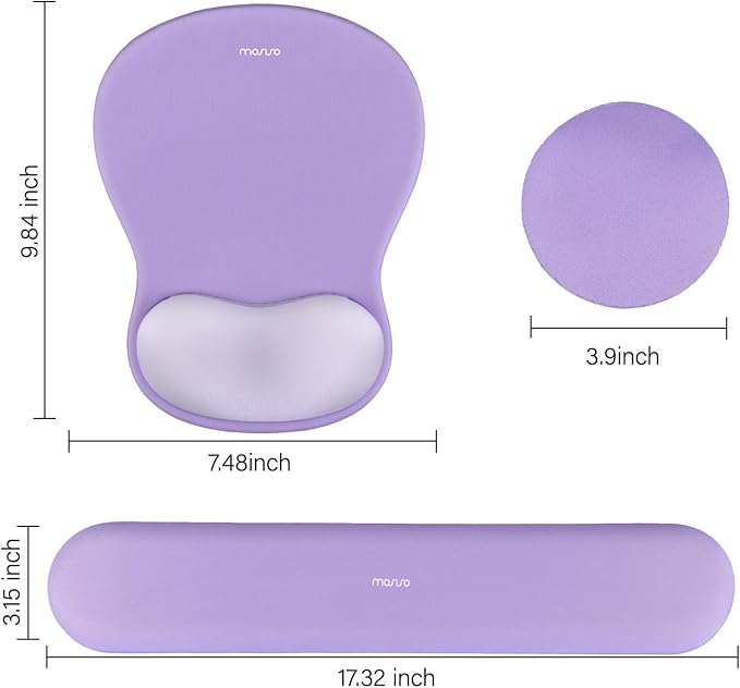 MOSISO Wrist Rest Support for Mouse Pad&Keyboard Set, Curved Ergonomic Mousepad&Coaster Non-Slip Base Home/Office Pain Relief&Easy Typing Cushion with Soft Cloth&Silicone Lining, Purple