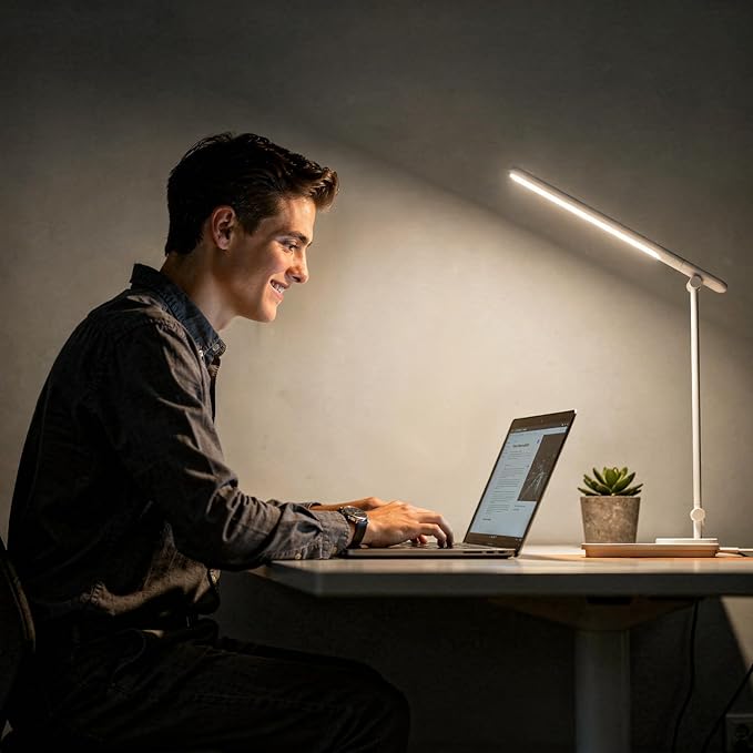 ELECTRI LED Desk Lamp, Touch Desk Light with USB Port, 5 Color & Stepless Dimming, 360° Rotatable ＆ Foldable, Reading Lamp for Table Study Work Office Nail Craft Puzzle(with Adapter) (White)