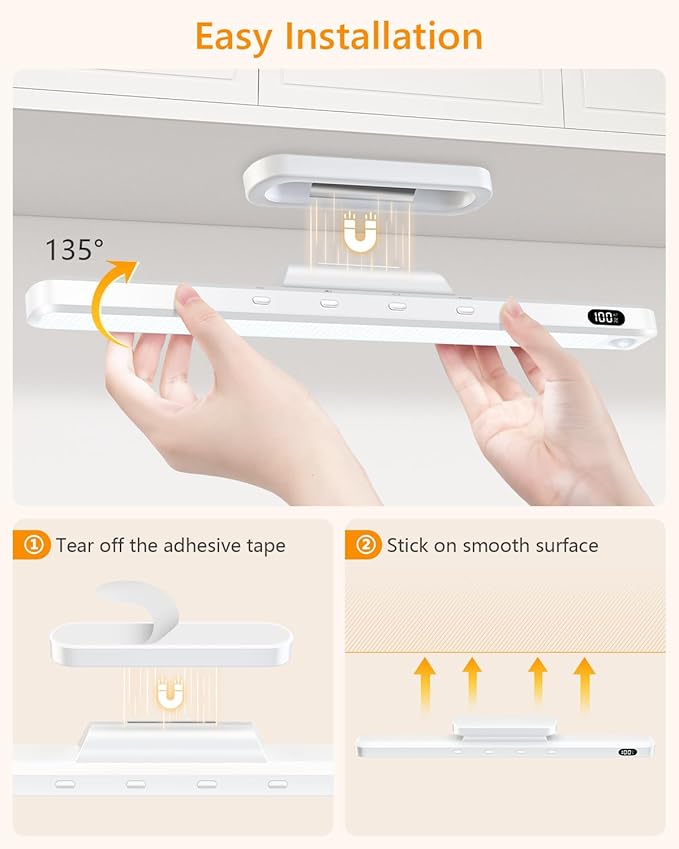 WILLED 5W Motion Sensor Magnetic Light Bar with Remote, Eye-Care Under Cabinet Lighting with Battery Level Display, Vanity Lights for Mirror, Stick on Lights for Cabinet, Closet, Desk and Bathroom