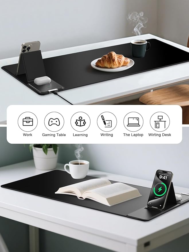 Mouse Pad with Foldable Phone Holder, Wireless Charging Desk Mat, 31.5"x15.8" Large Mousepad with Superior Micro-Weave Cloth, XXL Desk Pad with Non-Slip, Waterproof Keyboard Pad for Home & Office