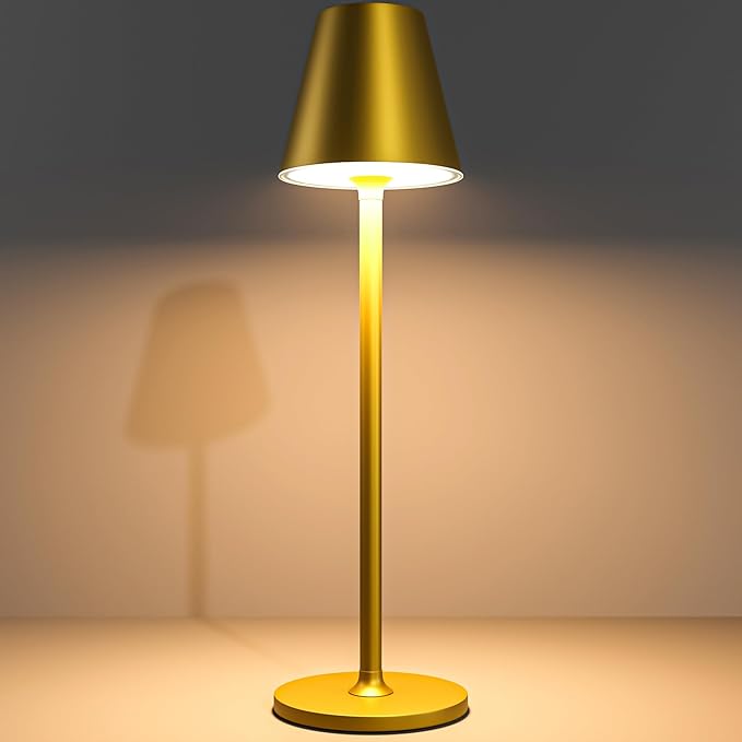 1-Pack Cordless Table Lamps - 5000mAh Rechargeable Battery Operated Desk Lamp, 3-Level Dimmable LED Night Light for Bedroom, Dining, Restaurant - Metal Design (Bronze 1-Pack)