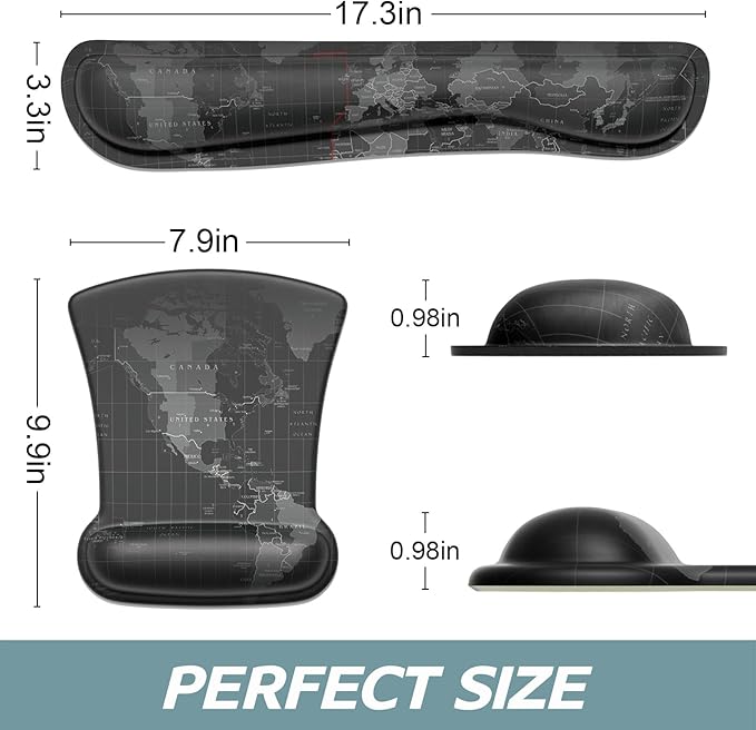 ITNRSIIET Mouse Pad Wrist Support Keyboard Wrist Rest Pad Ergonomic Mousepad Non-Slip Memory Foam Keyboard Pad Easy Typing Pain Relief Perfect for PC Laptop Gaming Office, Map