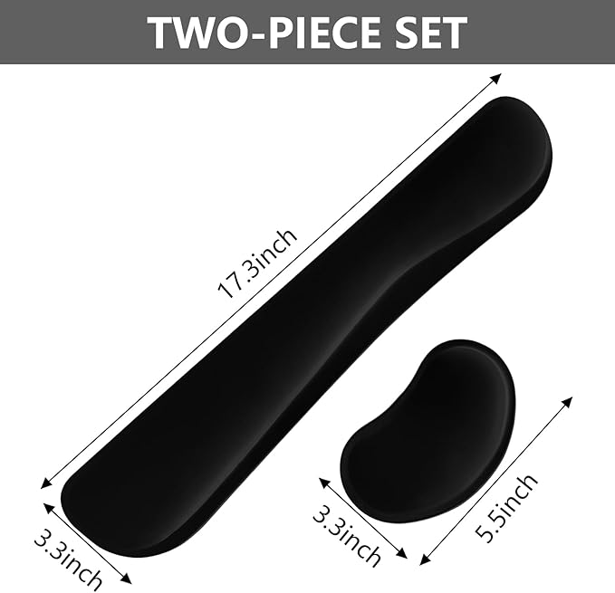 Wrist Rest for Computer Keyboard and Mouse, Ergonomic Design Wrist Support Pad for Keyboard, Soft Memory Foam Desk Pads Support Hand and Arm Easy Typing & Comfort, 2 Piece Pad, Black