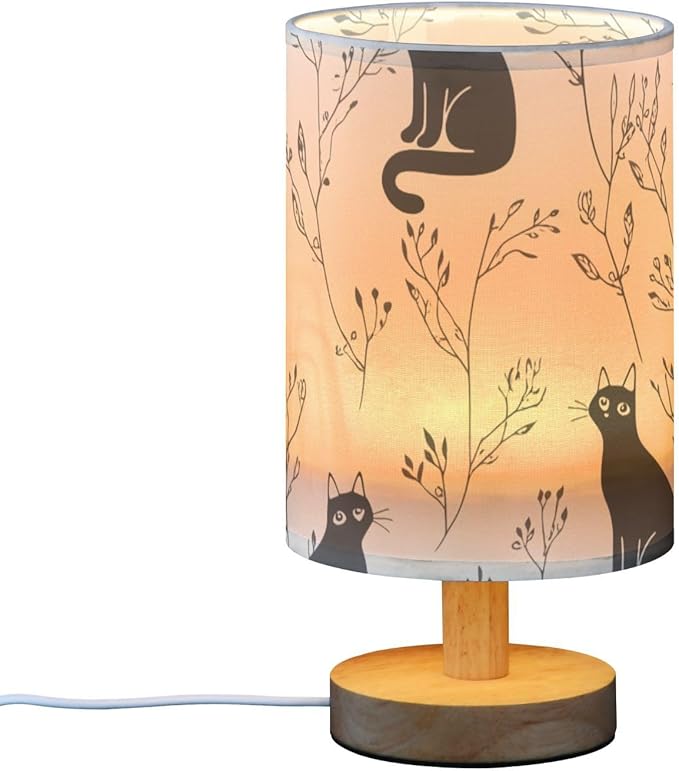 Cat LED Table Lamp, Bedside Lamp with Linen Lampshade, Flicker-Free Eye Care USB Plug in Nightstand Lamp, for Bedroom and Office