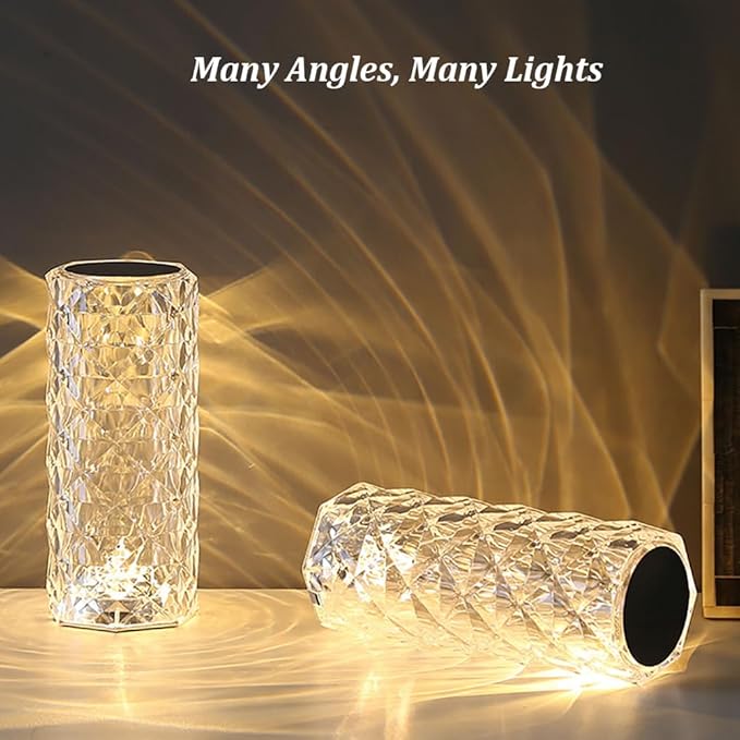 Portable Crystal Table Lamp,3 Color Touch Control Rechargeable Lamp,Crystal Bedside Lamp,Night Light,Room Decor Desk Lamp,Bedroom,Living Room,Kitchen,Dining Room Lamp (3-Color Rose)