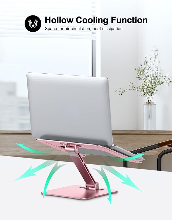 Foldable Laptop Stand, Height Adjustable Ergonomic Computer Stand for Desk, Aluminum Portable Laptop Riser Holder Notebook Mount Compatible with MacBook Pro Air, HP, Dell 10-16"(Rose Gold)
