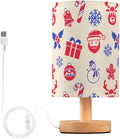 Red Christmas LED Table Lamp, Bedside Lamp with Linen Lampshade, Flicker-Free Eye Care USB Plug in Nightstand Lamp, for Bedroom and Office
