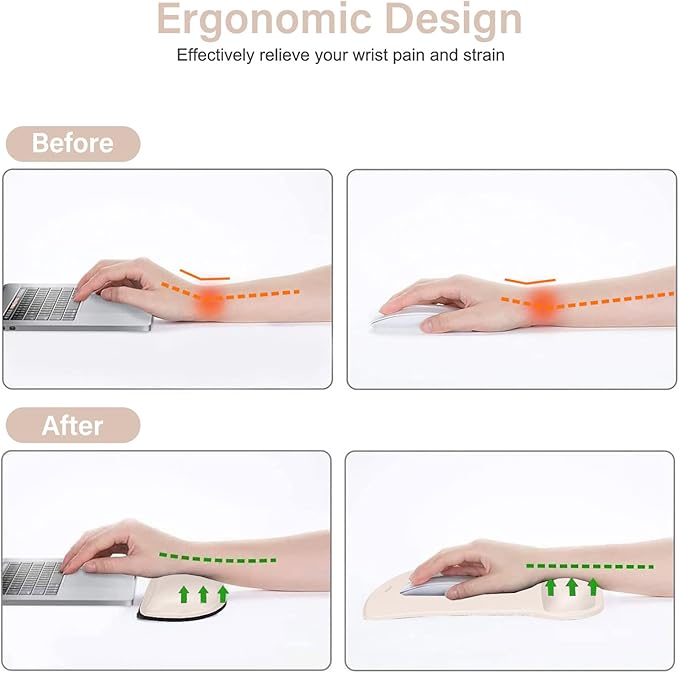 MOSISO Wrist Rest Support for Mouse Pad & Keyboard Set, Ergonomic Mousepad Non-Slip Base Home/Office Easy Typing Cushion with Neoprene Cloth & Raised Memory Foam, Apricot