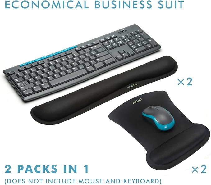 VAGAU Premium Keyboard Wrist Rest and Mouse Pad Wrist Support, Ergonomic Memory Foam Set for Office, Laptop, Mac, Computer and Gaming, Comfortable Typing (2 Pack)