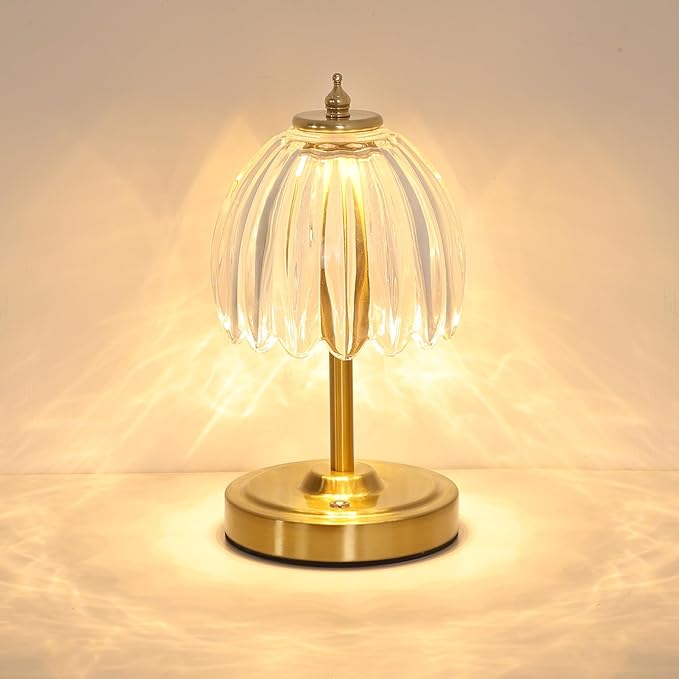 Tulip Small Table Lamp, 5200mAh Cordless Touch Control Mini Table Lamp with 3 Color Temps & Stepless Dimming, Perfect for Small Spaces like Dressers, Bedsides, Bookshelves (Transparent Tulip)