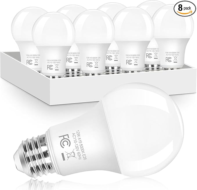 Brightever A19 LED Light Bulbs Dimmable, 100 Watt Equivalent Light Bulbs, Daylight White 5000K, 1100 Lumens, 12W Bright E26 LED Bulb, Energy Efficient for Bedroom Living Room Home Office Lamp, 8-Pack