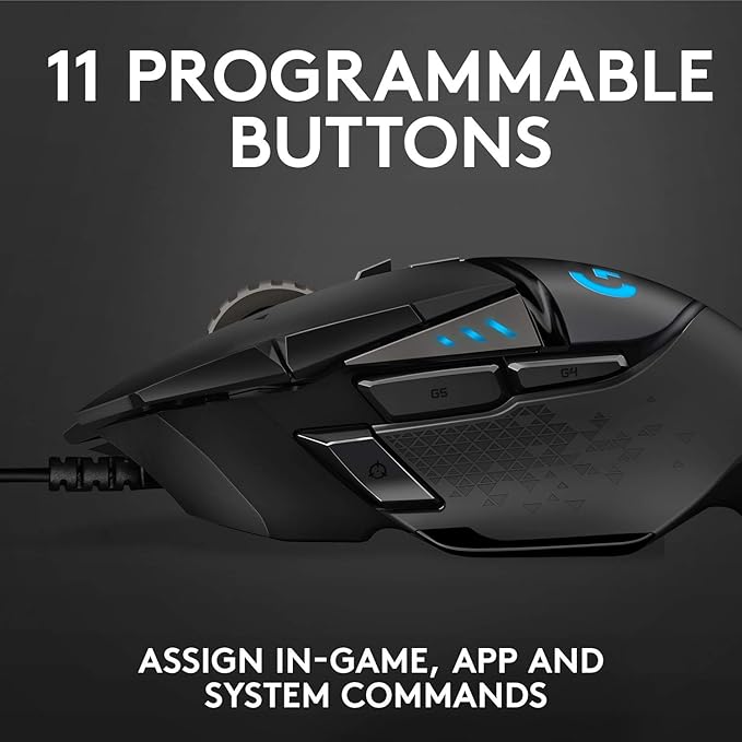Logitech G502 Hero High Performance Wired Gaming Mouse, Hero 25K Sensor, 25,600 DPI, RGB, Adjustable Weights, 11 Programmable Buttons, On-Board Memory, PC/Mac - Black