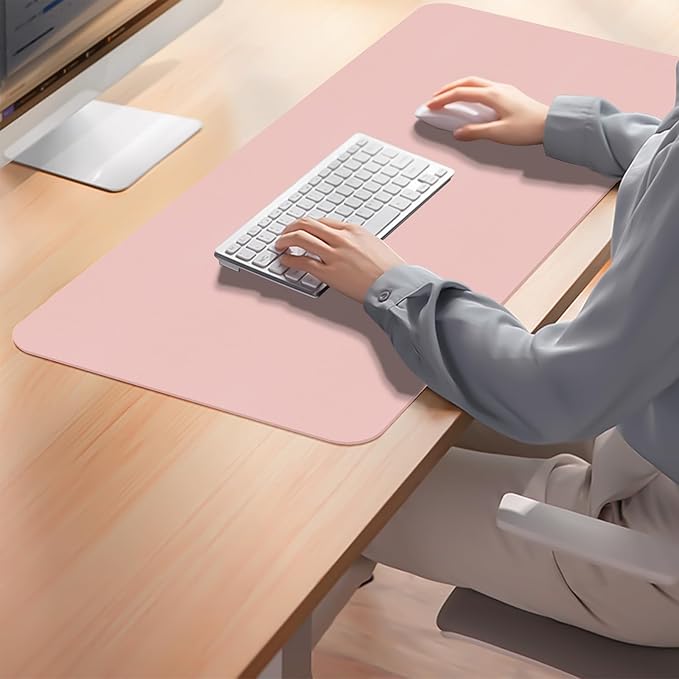 Leather Desk Pad Mat, Computer Pink Desk Mat Non-Slip, PU Large Mouse Pad for Desk, Waterproof Keyboard Mat Pink Desk Accessories for Office/Home/Decor, 23.6" x 13.7"