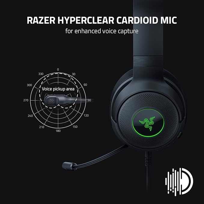 Razer Kraken V3 X Wired USB Gaming Headset: Lightweight Build - Triforce 40mm Drivers - HyperClear Cardioid Mic - 7.1 Surround Sound - Chroma RGB Lighting - Black,(Pack of 8)