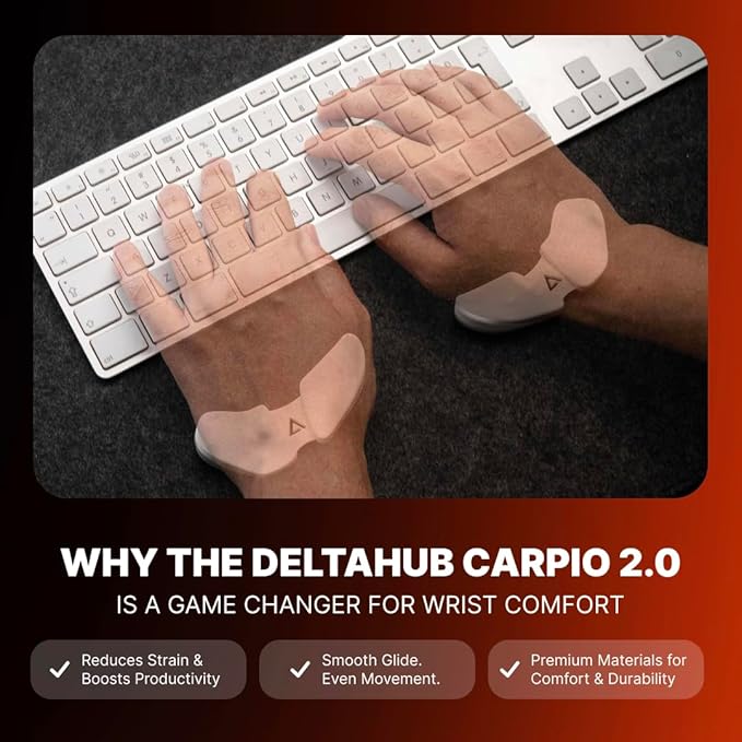 DELTAHUB Carpio 2.0 - Left-Handed Truly Ergonomic Wrist Rest for Mouse, Carpal Tunnel Support, Anti-Fatigue, Easy Glide, Sleek, Office Computer, Laptop, Gaming - Large, Black